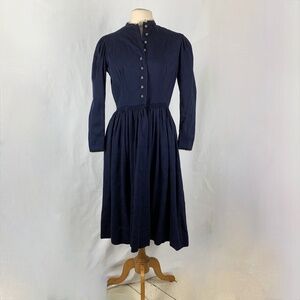 Vintage Blue Floral Wool Dirndl Underdress S/M Alpine Metal Front Buttons